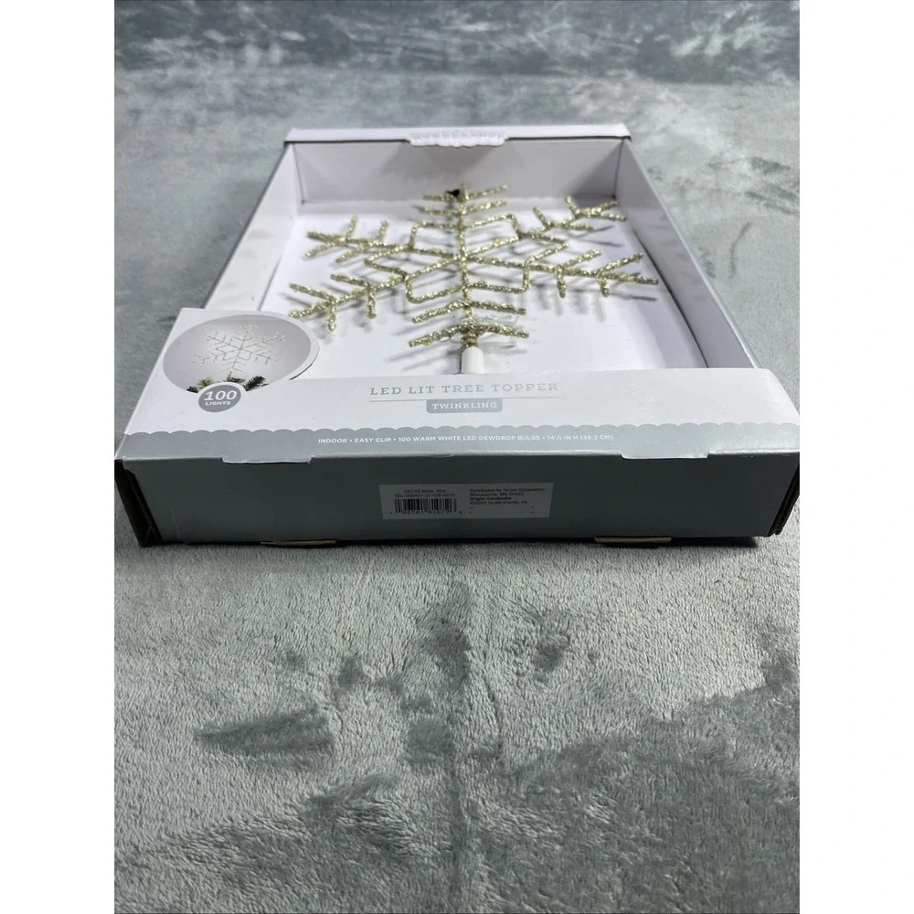 Wondershop Christmas LED Tree Topper‎ Glitter Snowflake Gold White 100 Light NEW